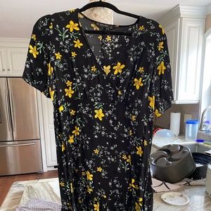 Zara- black mini dress with yellow and white flower details - size L